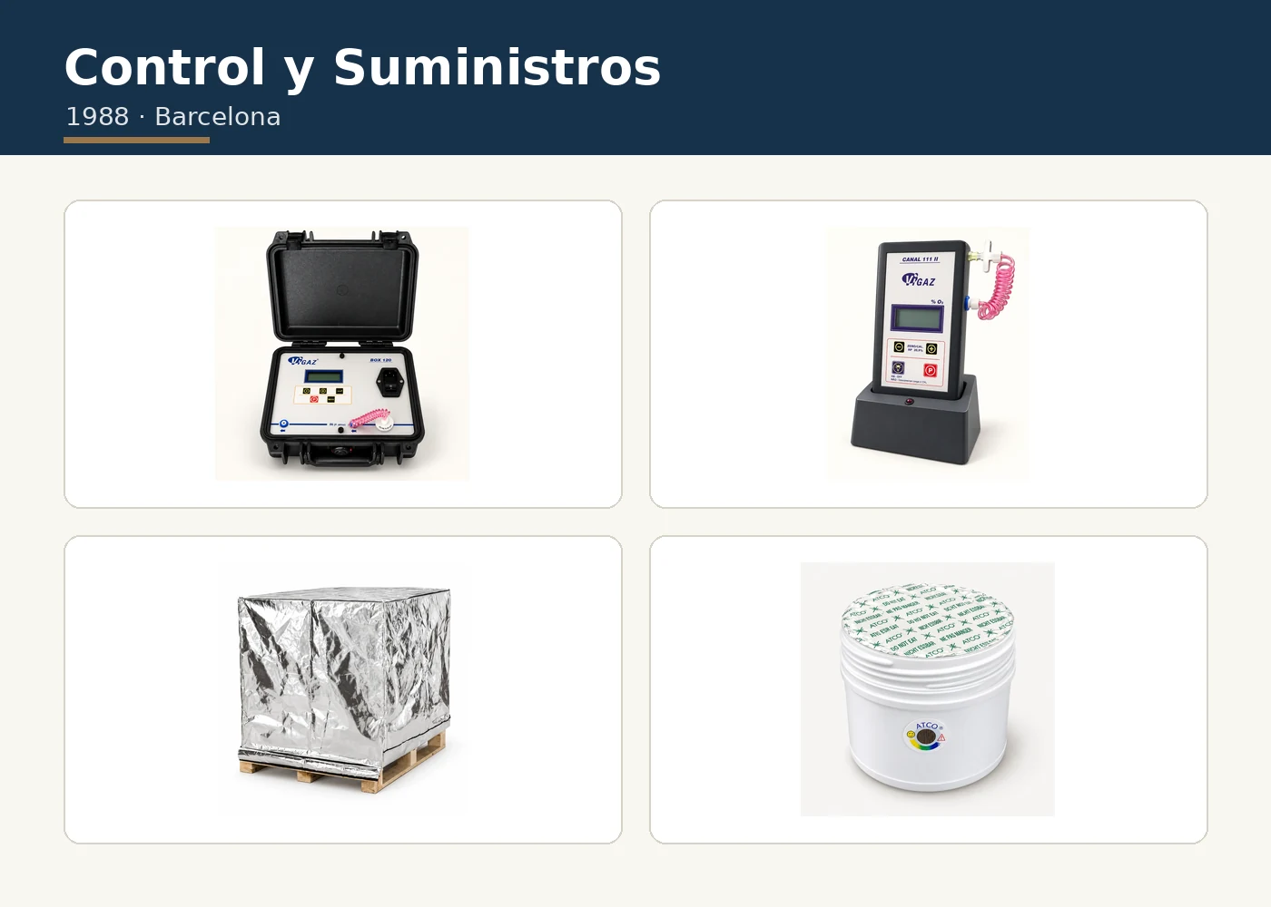 Composición institucional de Control y Suministros con productos del catálogo